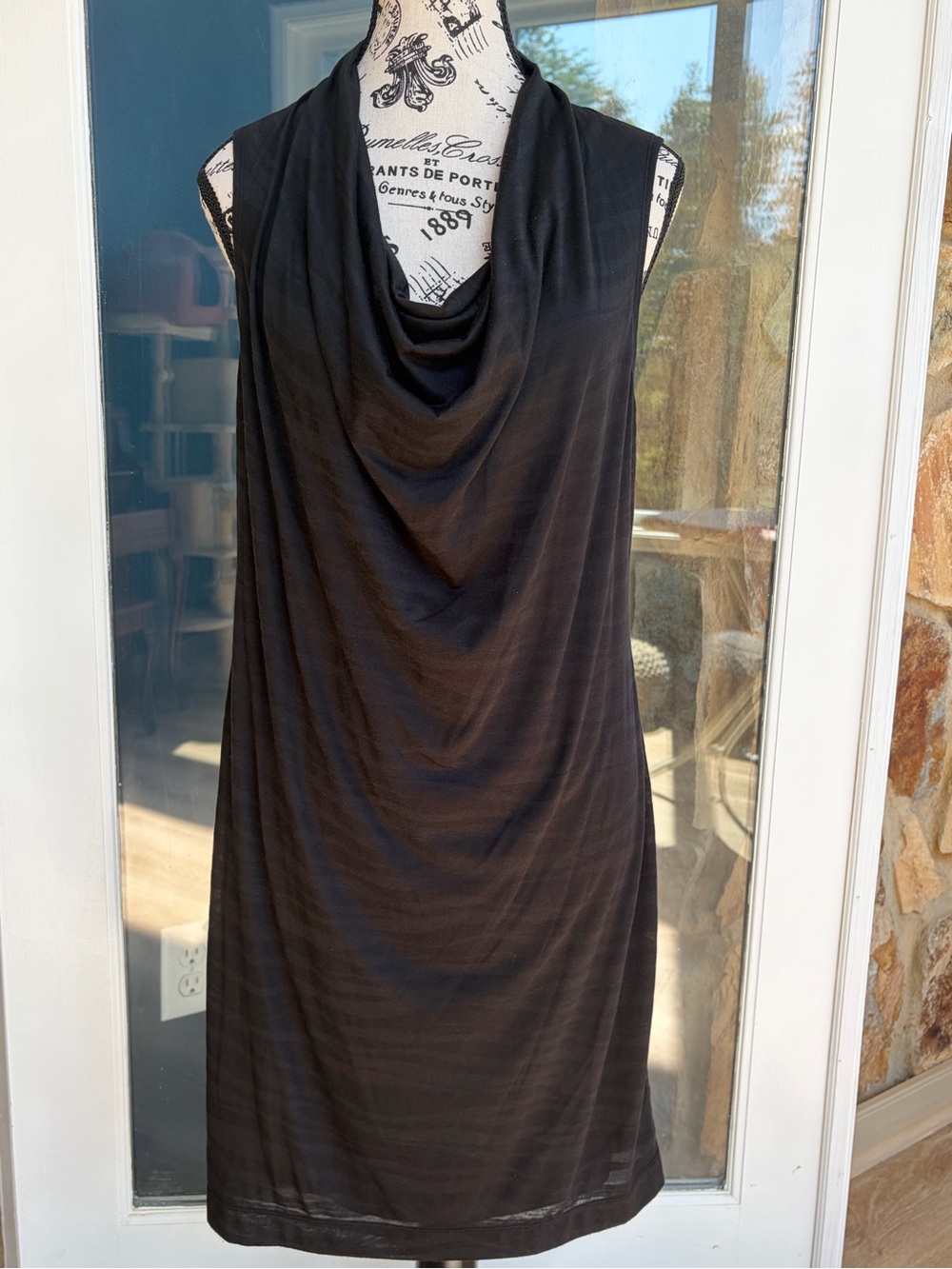Theory Burnt Zebra Black Cowl Neck Dress Size L
